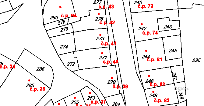 Seloutky 40 na parcele st. 271 v KÚ Seloutky, Katastrální mapa
