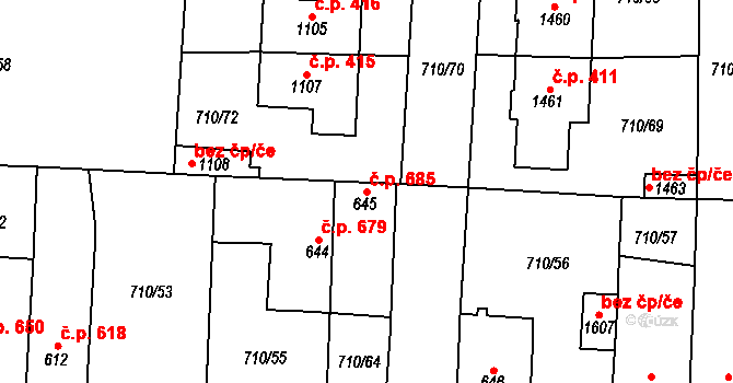 Hrušovany nad Jevišovkou 685 na parcele st. 645 v KÚ Hrušovany nad Jevišovkou, Katastrální mapa