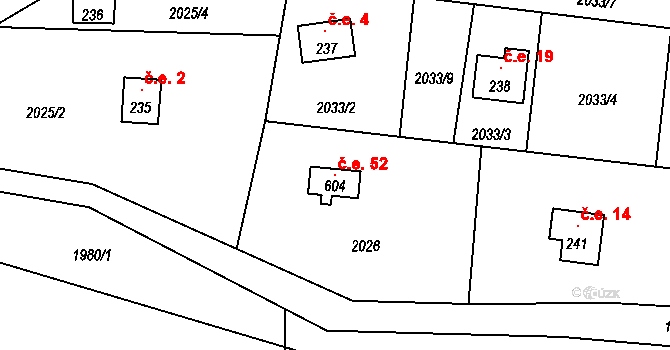 Kochnov 52, Olbramovice na parcele st. 604 v KÚ Olbramovice u Votic, Katastrální mapa