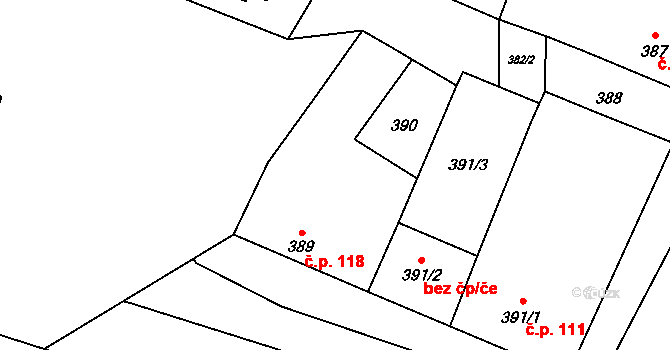 Šanov 118 na parcele st. 389 v KÚ Šanov nad Jevišovkou, Katastrální mapa
