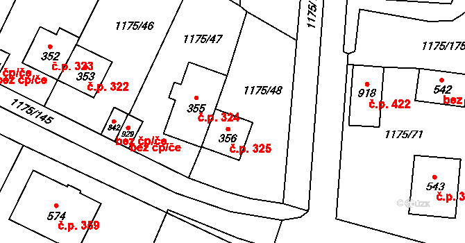 Vranov nad Dyjí 325 na parcele st. 356 v KÚ Vranov nad Dyjí, Katastrální mapa