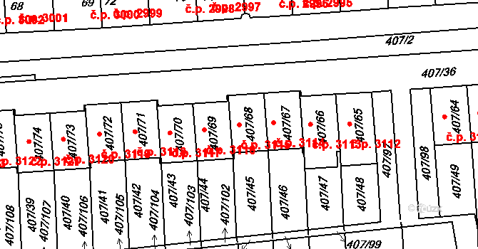 Znojmo 3115 na parcele st. 407/68 v KÚ Znojmo-Louka, Katastrální mapa