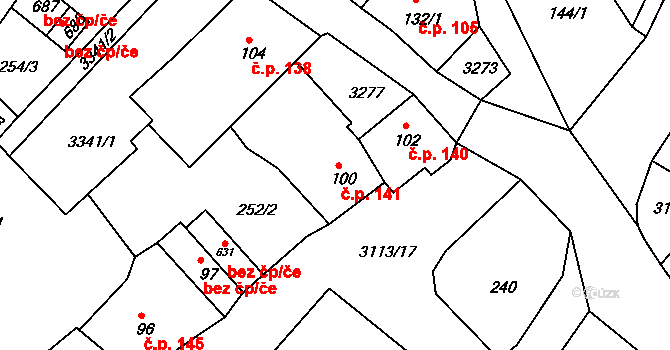 Bečov nad Teplou 141 na parcele st. 100 v KÚ Bečov nad Teplou, Katastrální mapa