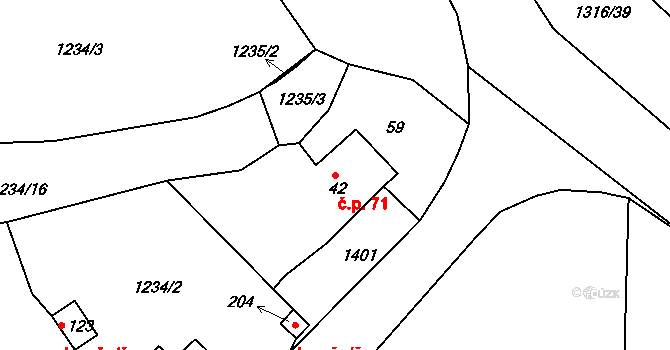 Děpoltovice 71 na parcele st. 42 v KÚ Děpoltovice, Katastrální mapa