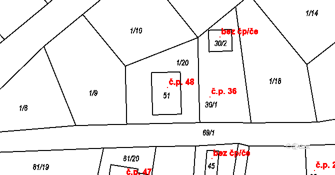 Jenišovice 48, Býkev na parcele st. 51 v KÚ Jenišovice u Mělníka, Katastrální mapa