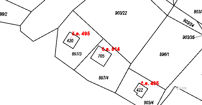 Břestek 514 na parcele st. 705 v KÚ Břestek, Katastrální mapa