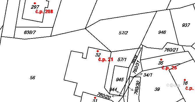 Dolní Lukavice 21 na parcele st. 32 v KÚ Dolní Lukavice, Katastrální mapa