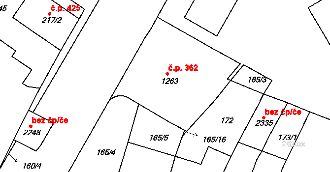 Telč-Štěpnice 362, Telč na parcele st. 1263 v KÚ Telč, Katastrální mapa