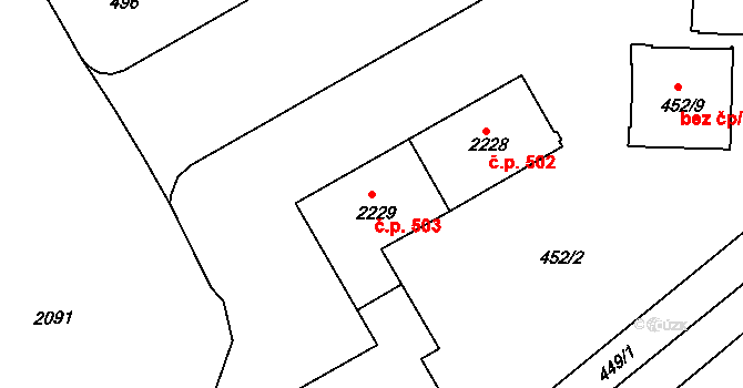Lyžbice 503, Třinec na parcele st. 2229 v KÚ Lyžbice, Katastrální mapa