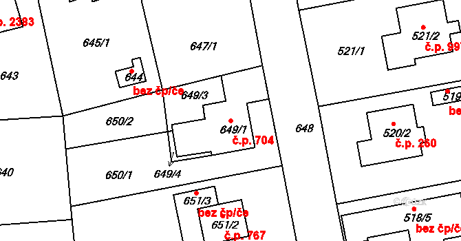 Roztoky 704 na parcele st. 649/1 v KÚ Roztoky u Prahy, Katastrální mapa