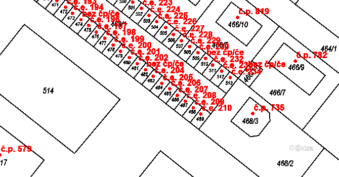 Veverská Bítýška 206 na parcele st. 485 v KÚ Veverská Bítýška, Katastrální mapa