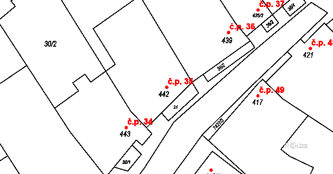 Dambořice 35 na parcele st. 442 v KÚ Dambořice, Katastrální mapa