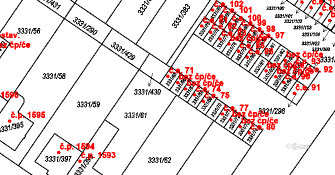 Dubňany 71 na parcele st. 3331/65 v KÚ Dubňany, Katastrální mapa