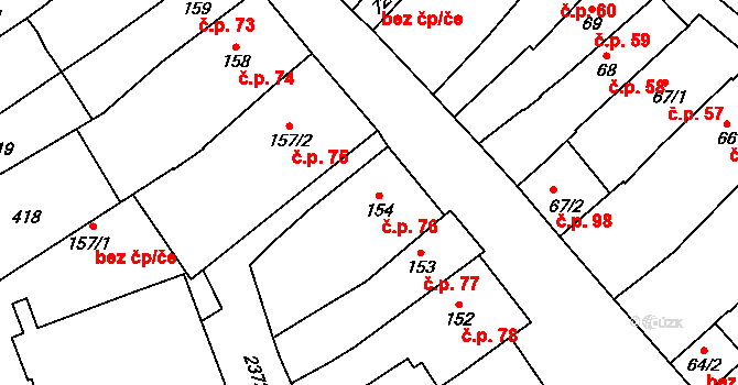 Polná 76 na parcele st. 154 v KÚ Polná, Katastrální mapa