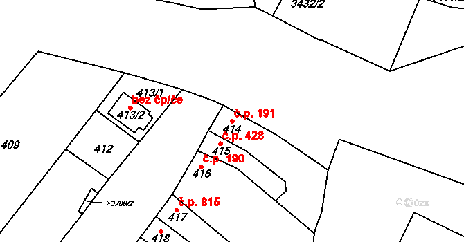 Vyškov-Předměstí 191, Vyškov na parcele st. 414 v KÚ Vyškov, Katastrální mapa