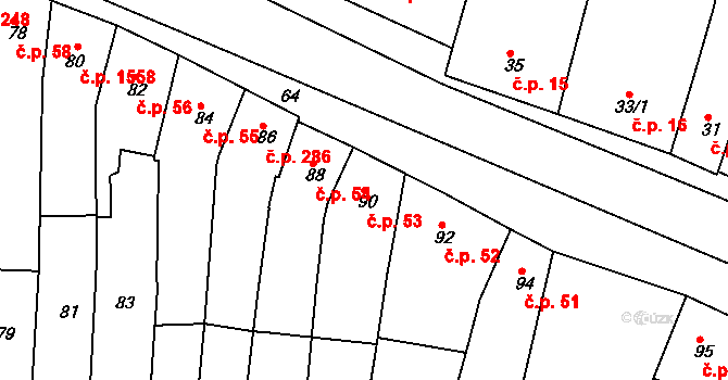 Slavkov u Brna 53 na parcele st. 90 v KÚ Slavkov u Brna, Katastrální mapa