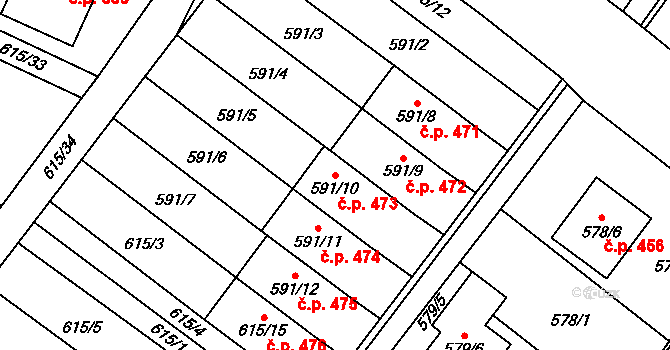 Krmelín 473 na parcele st. 591/10 v KÚ Krmelín, Katastrální mapa