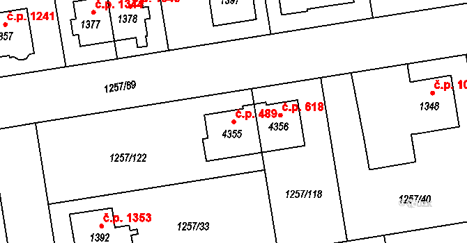 Šumperk 489 na parcele st. 4355 v KÚ Šumperk, Katastrální mapa