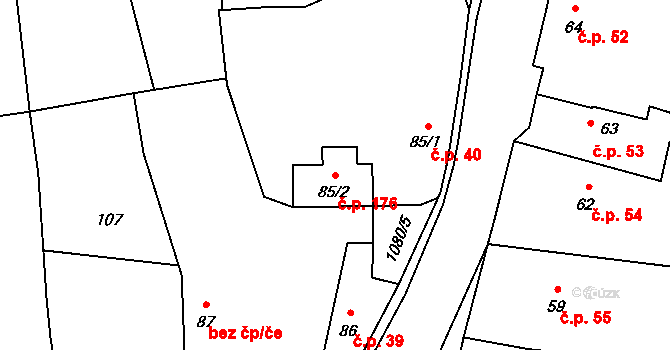Prčice 176, Sedlec-Prčice na parcele st. 85/2 v KÚ Prčice, Katastrální mapa