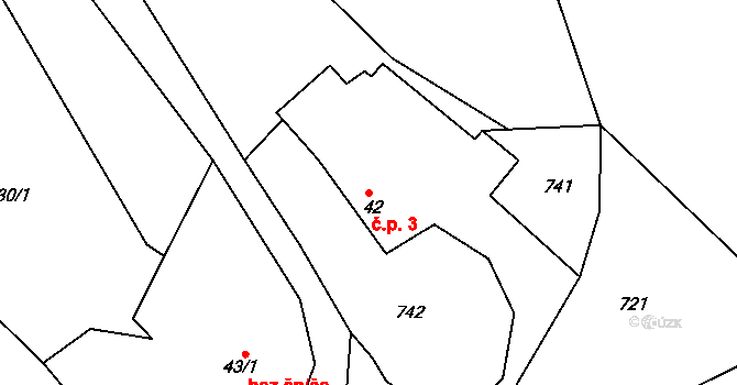 Víska 3, Sedlec-Prčice na parcele st. 42 v KÚ Dvorce u Sedlce, Katastrální mapa
