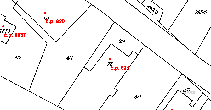 Těptín 821, Kamenice na parcele st. 78 v KÚ Těptín, Katastrální mapa