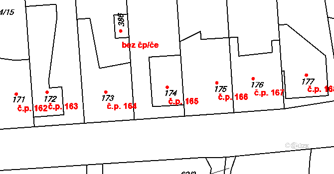 Velké Přítočno 165 na parcele st. 174 v KÚ Velké Přítočno, Katastrální mapa