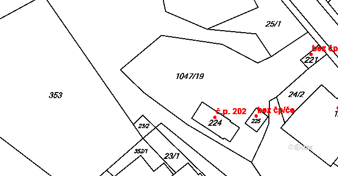 Třebihošť 202 na parcele st. 224 v KÚ Třebihošť, Katastrální mapa