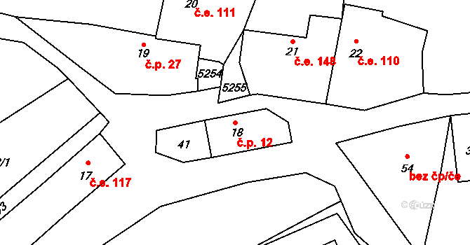 Třebel 12, Černošín na parcele st. 18 v KÚ Třebel, Katastrální mapa