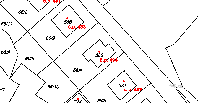 Třebenice 494 na parcele st. 580 v KÚ Třebenice, Katastrální mapa