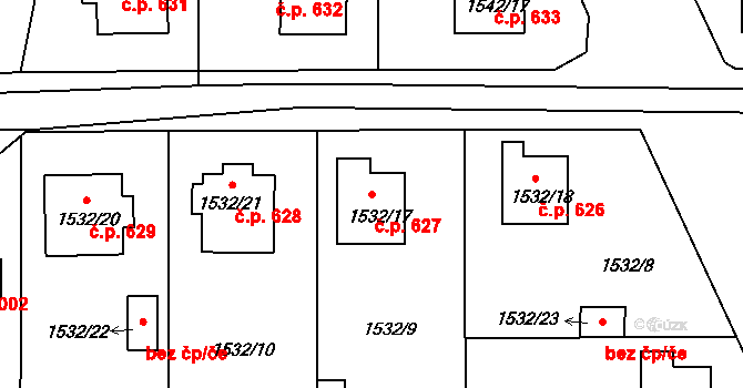 Jilemnice 627 na parcele st. 1532/17 v KÚ Jilemnice, Katastrální mapa