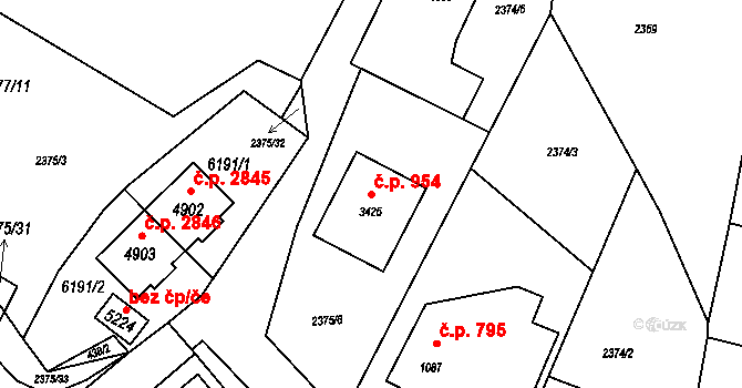 Rožnov pod Radhoštěm 954 na parcele st. 3426 v KÚ Rožnov pod Radhoštěm, Katastrální mapa