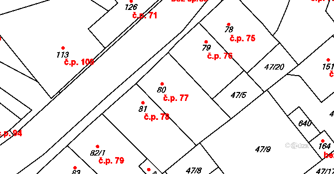 Dobříň 77 na parcele st. 80 v KÚ Dobříň, Katastrální mapa