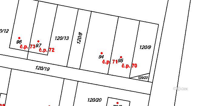 Domoradice 71, Vysoké Mýto na parcele st. 94 v KÚ Domoradice, Katastrální mapa