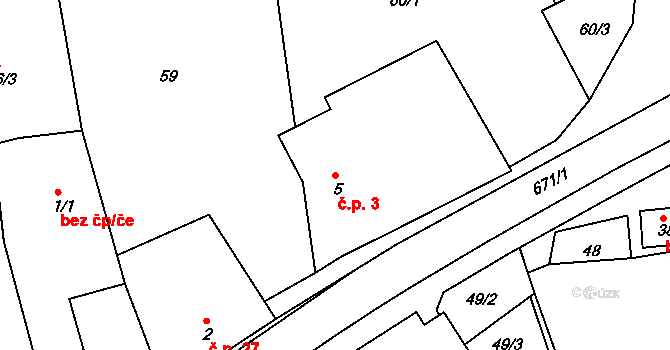 Zářecká Lhota 3 na parcele st. 5 v KÚ Zářecká Lhota, Katastrální mapa