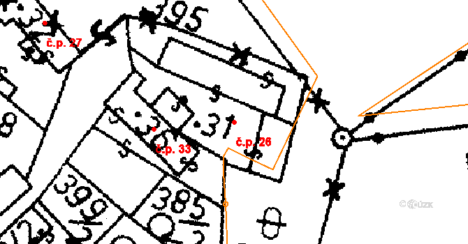Pacelice 26, Škvořetice na parcele st. 31 v KÚ Pacelice, Katastrální mapa