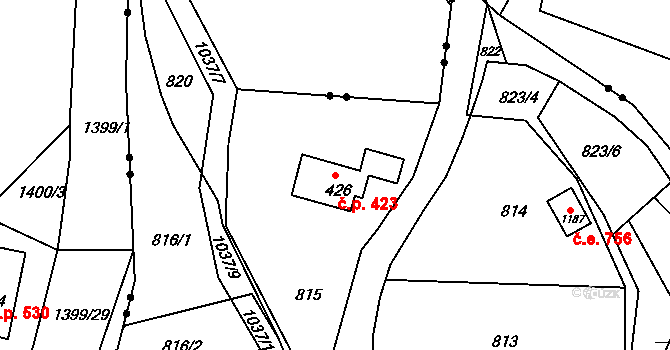 Bohosudov 423, Krupka na parcele st. 426 v KÚ Bohosudov, Katastrální mapa