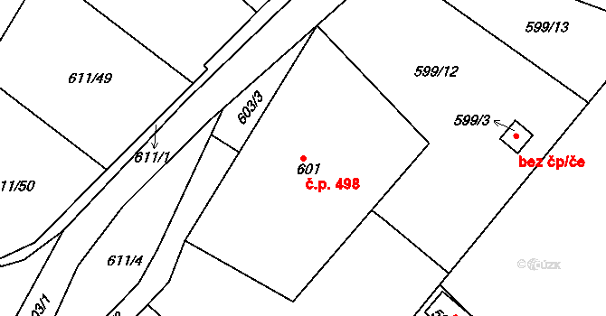 Novosedlice 498 na parcele st. 601 v KÚ Novosedlice, Katastrální mapa