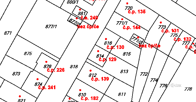 Bystřany 129 na parcele st. 814 v KÚ Bystřany, Katastrální mapa
