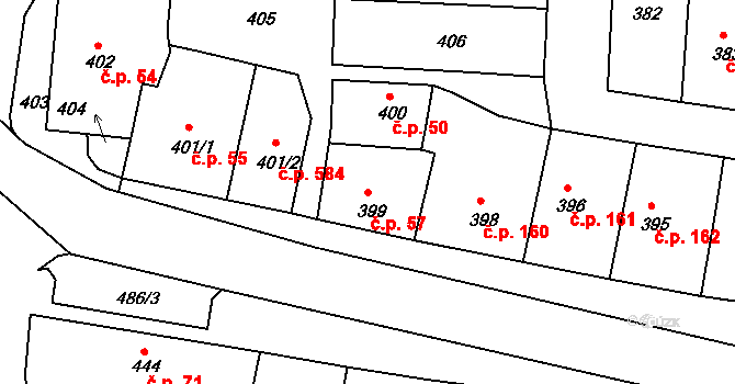 Batelov 57 na parcele st. 399 v KÚ Batelov, Katastrální mapa