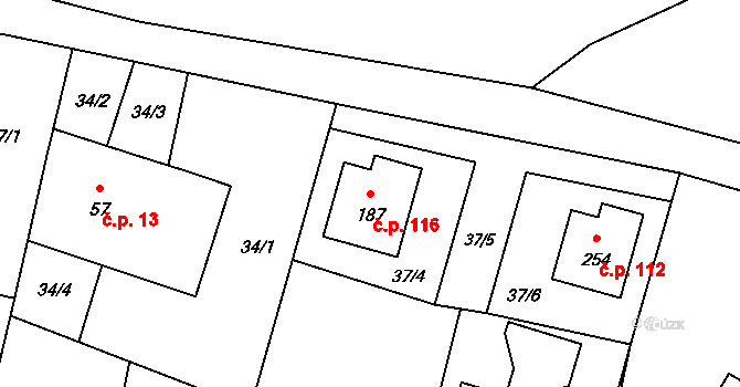 Nedošín 116, Litomyšl na parcele st. 187 v KÚ Nedošín, Katastrální mapa