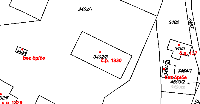 Smržovka 1330 na parcele st. 3402/8 v KÚ Smržovka, Katastrální mapa