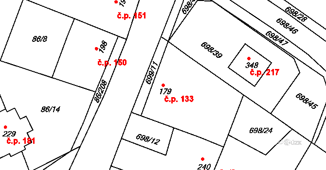 Ročov 133 na parcele st. 179 v KÚ Horní Ročov, Katastrální mapa