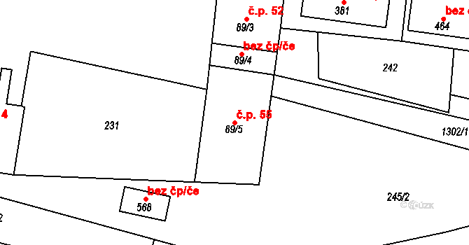 Želiv 55 na parcele st. 89/5 v KÚ Želiv, Katastrální mapa