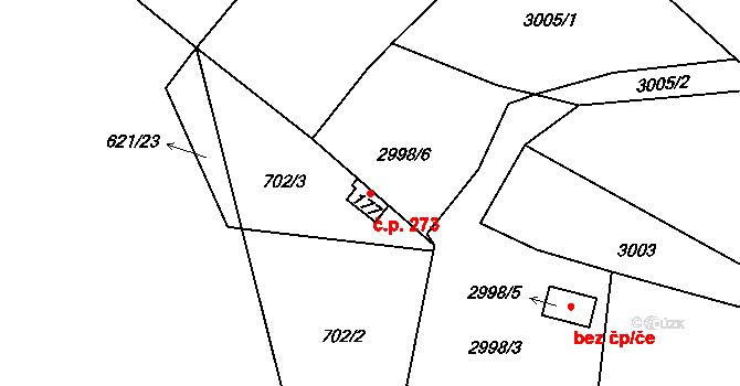 Pelhřimov 273 na parcele st. 2998/6 v KÚ Pelhřimov, Katastrální mapa