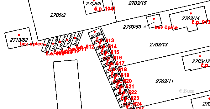 Pelhřimov 617 na parcele st. 2703/39 v KÚ Pelhřimov, Katastrální mapa