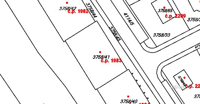 Sokolov 1983 na parcele st. 3758/41 v KÚ Sokolov, Katastrální mapa