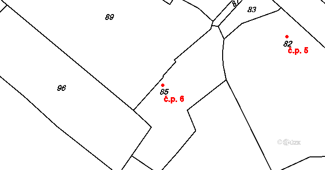Skuhrov 6, Velký Borek na parcele st. 85 v KÚ Skuhrov u Mělníka, Katastrální mapa