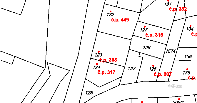 Řeporyje 303, Praha na parcele st. 123 v KÚ Řeporyje, Katastrální mapa