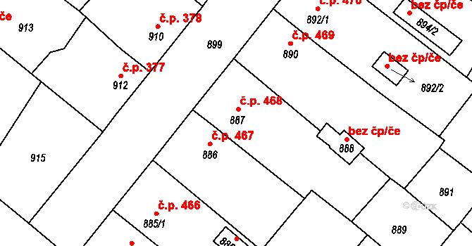 Suchdol nad Lužnicí 468 na parcele st. 887 v KÚ Suchdol nad Lužnicí, Katastrální mapa