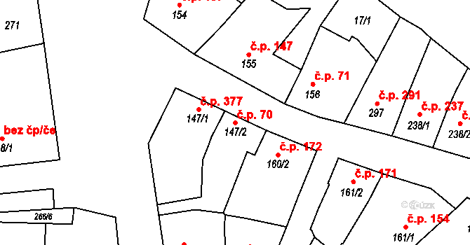 Lomnice nad Lužnicí 70 na parcele st. 147/2 v KÚ Lomnice nad Lužnicí, Katastrální mapa